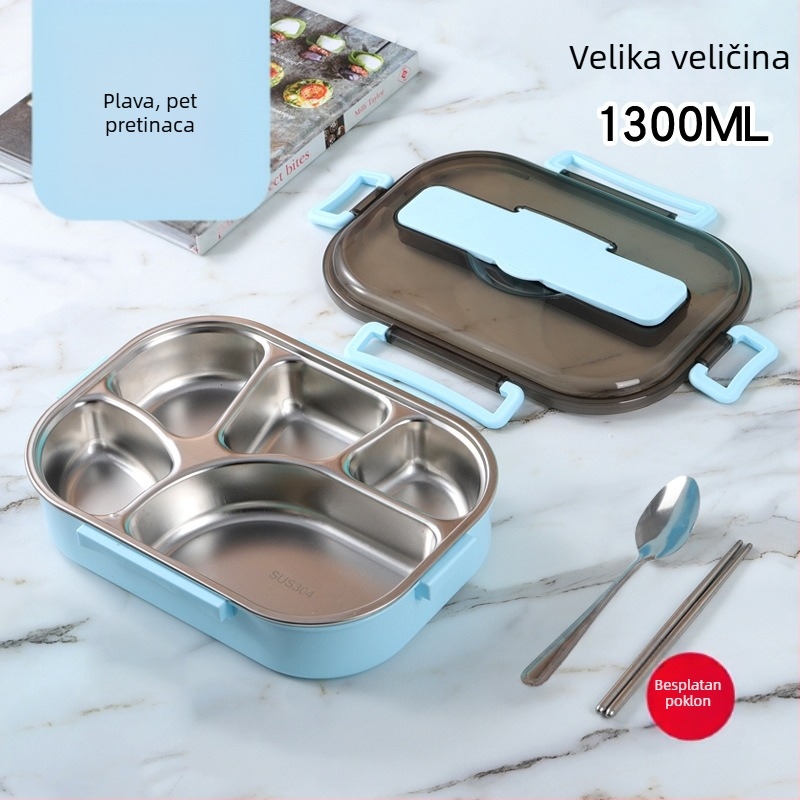 Studentska kutija za obrok, četvrtast dizajn s pregradama, japanski stil, izolirana kutija od nehrđajućeg čelika 304, pogodna za mikrovalnu