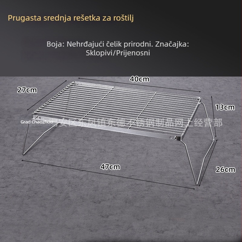 Prijenosni gril od ne magnetnog nehrđajućeg čelika za otvoreno – kvadratni mali set za roštilj s ugljenom, za 3–5 osoba