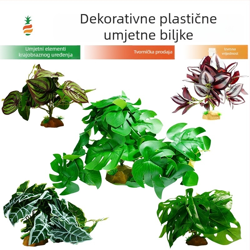 Umjetne biljke za terarij za reptile i kornjače – zeleni listovi za prašumski habitat
