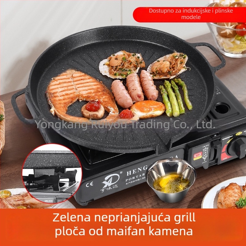 Maifan kamen Korejskog stila gril ploča za indukcijske štednjake i kartušne plamenike, nepreljepljiva vanjska gril tava
