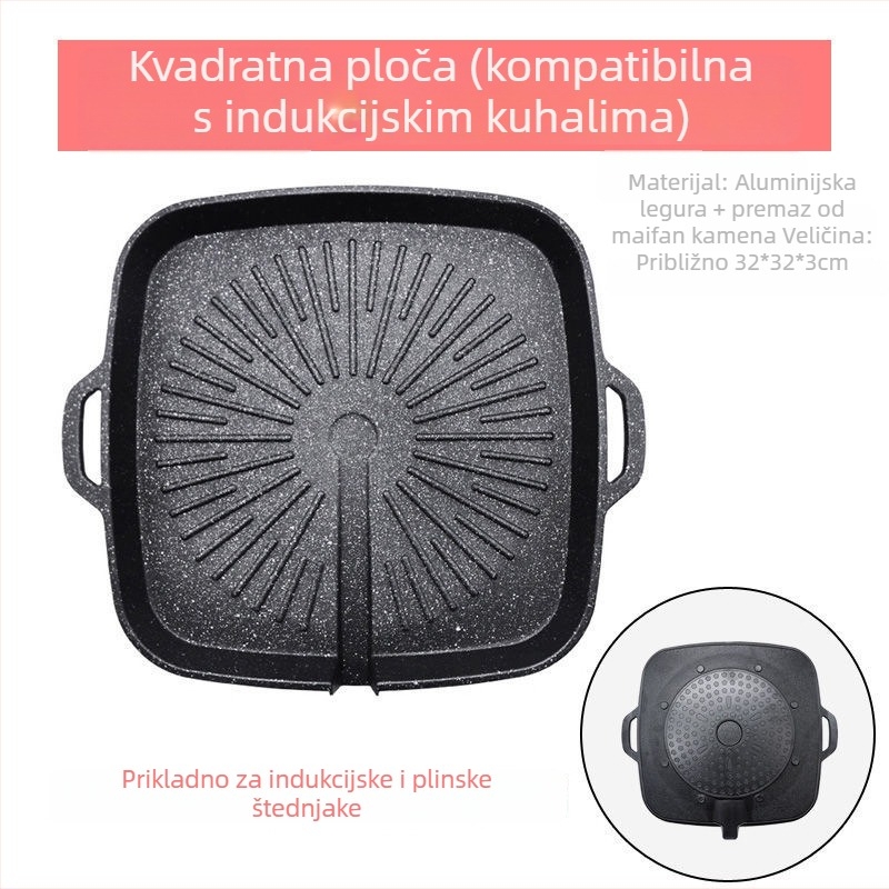 Maifan kamen Korejskog stila gril ploča za indukcijske štednjake i kartušne plamenike, nepreljepljiva vanjska gril tava