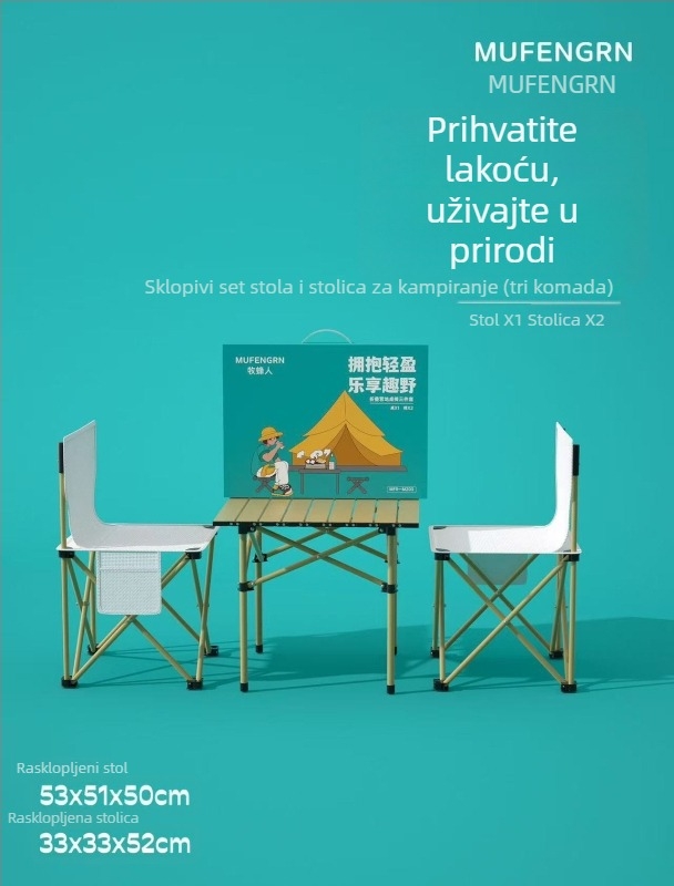 Pet-dijelni sklopivi set stolova i stolica za vanjsku upotrebu, aluminijski okvir i Oxford tkanina, za kampiranje i roštiljanje