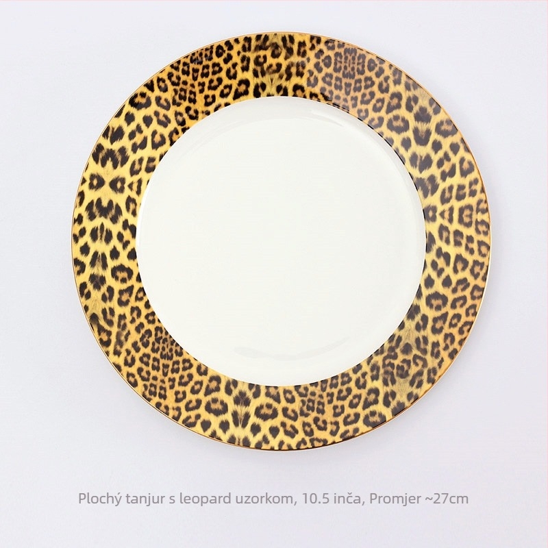 Leopard uzorak od bone china kavski set: šalica s podmetačem, posuda za kavu, žličica, šećernica, mliječnjak, tanjur, podmetač, nož, vilica, žlica, pepelnjak