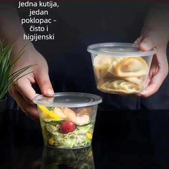Kružni jednokratni set posuđa za hranu s poklopcem: zdjele, štapići i prozirna kutija za obrok