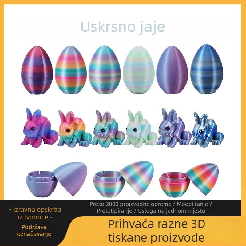 3D tiskana uskrsna jaja s ukrasnim zecom, prilagodljiv logotip, set jaja za Uskrs