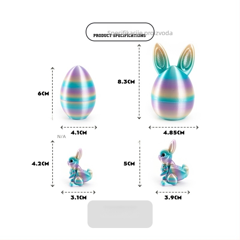 3D tiskana uskrsna jaja s ukrasnim zecom, prilagodljiv logotip, set jaja za Uskrs