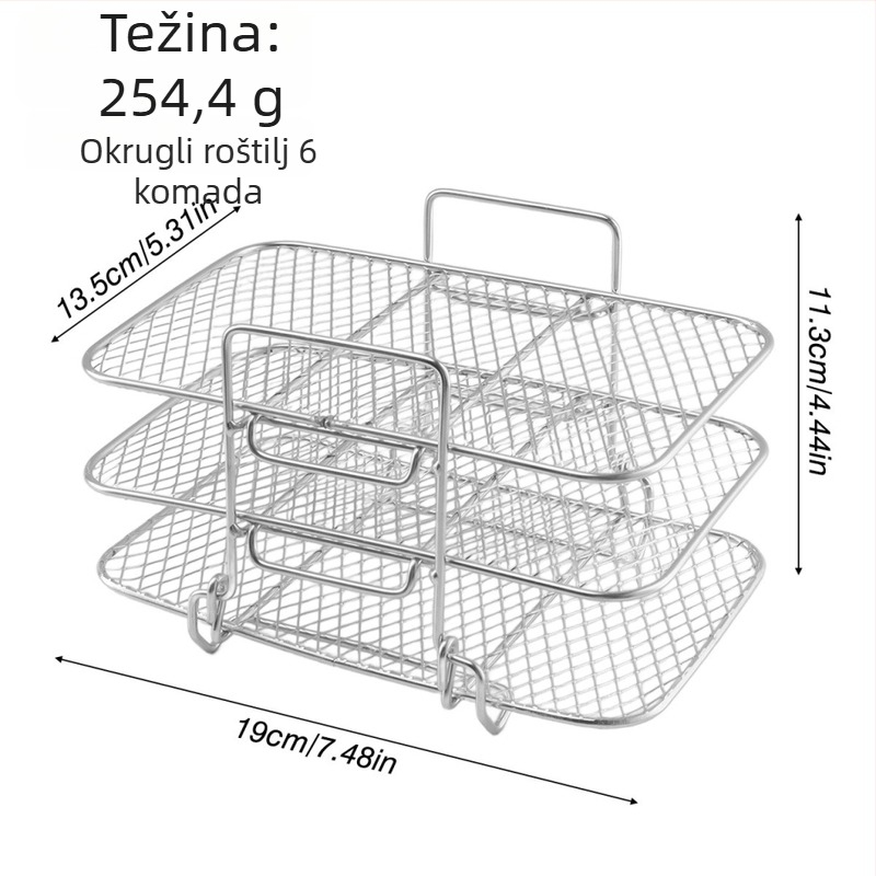 Držač ražnjića za fritezu s zrakom od nehrđajućeg čelika 304, dvostruki kružni sloj, višenamjenski gril-stalak za pečenje i hlađenje