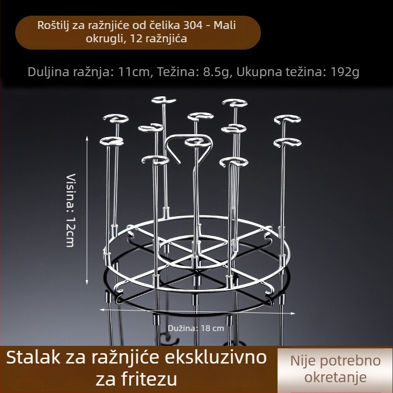 Stalak za ražnjiće od 304 nehrđajućeg čelika za roštilj i air fryer, viseći ili uspravni, kućna upotreba