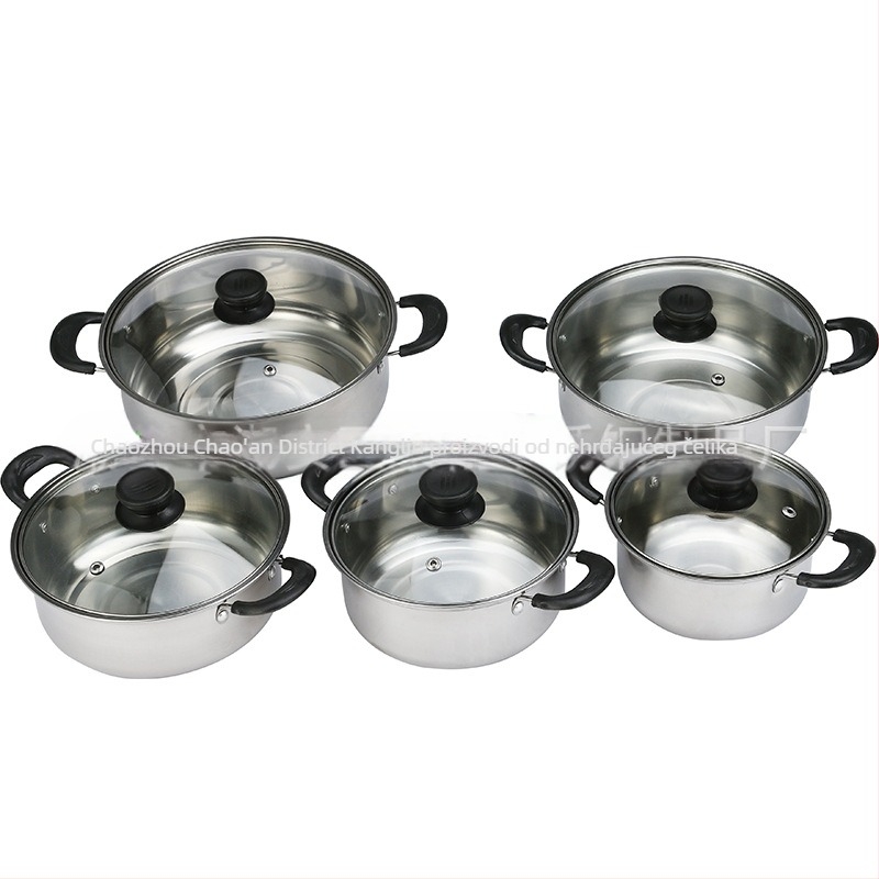 Set lonaca od nehrđajućeg čelika za juhu, američki stil visokih lonaca, pet komada, 16–24 cm, prilagodljiva poklon kutija.