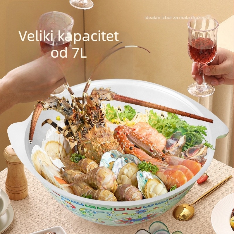 Veliki aluminijski lonac za juhu s dvije ručke, integriranim poklopcem i dvostrukim dnom, kapacitet 5 L ili više