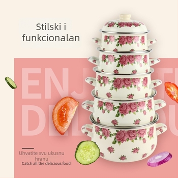 Petodijelni set emajliranih lonaca, 18–26 cm, s staklenim poklopcima, lonac s dvostrukom ručkom