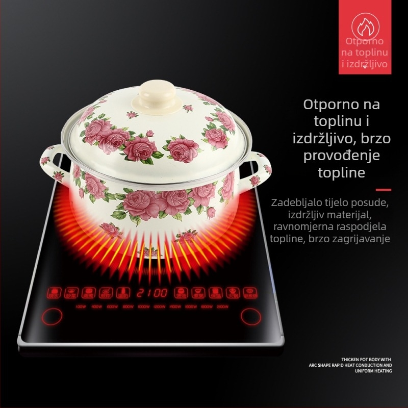Petodijelni set emajliranih lonaca, 18–26 cm, s staklenim poklopcima, lonac s dvostrukom ručkom