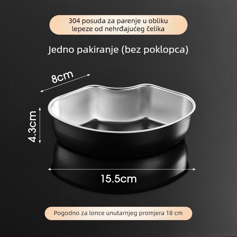 Kutija za paru od 304 nerđajućeg čelika u obliku ventilatora, za kućni rižin kuhalo; podijeljena posuda za paru, parni tanjur i šalica za paru s poklopcem
