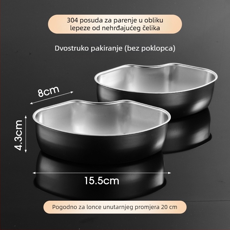 Kutija za paru od 304 nerđajućeg čelika u obliku ventilatora, za kućni rižin kuhalo; podijeljena posuda za paru, parni tanjur i šalica za paru s poklopcem