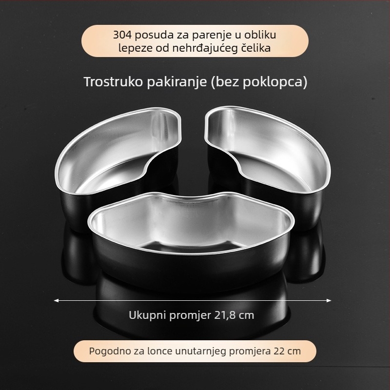 Kutija za paru od 304 nerđajućeg čelika u obliku ventilatora, za kućni rižin kuhalo; podijeljena posuda za paru, parni tanjur i šalica za paru s poklopcem