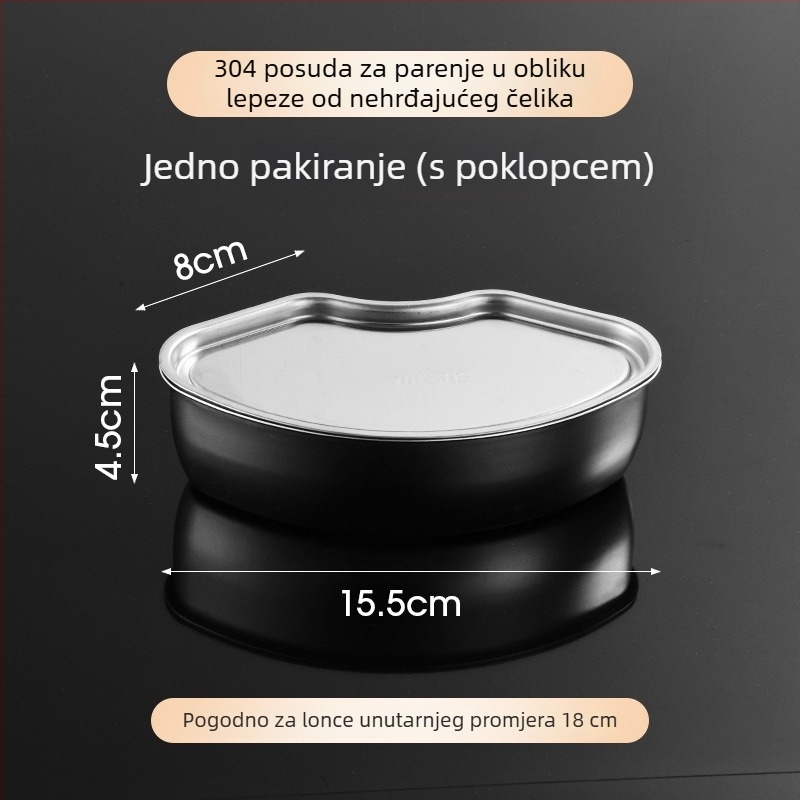 Kutija za paru od 304 nerđajućeg čelika u obliku ventilatora, za kućni rižin kuhalo; podijeljena posuda za paru, parni tanjur i šalica za paru s poklopcem