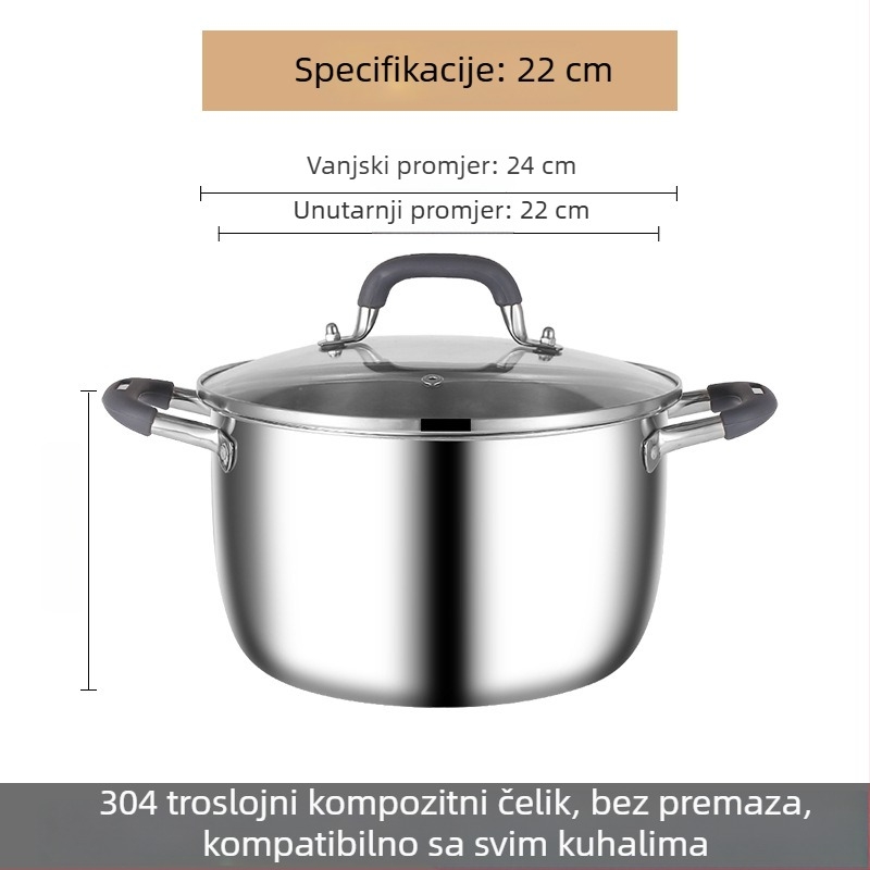Trostruko slojevita posuda za juhu od nehrđajućeg čelika 304 s poklopcem i rešetkom za paru, višefunkcionalna, s dvije ručke