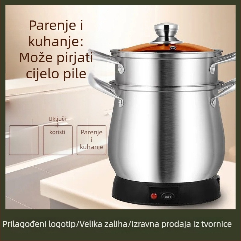 Električni dvostruki lonac za paru s poklopcem i rešetkom za paru, veliki kapacitet