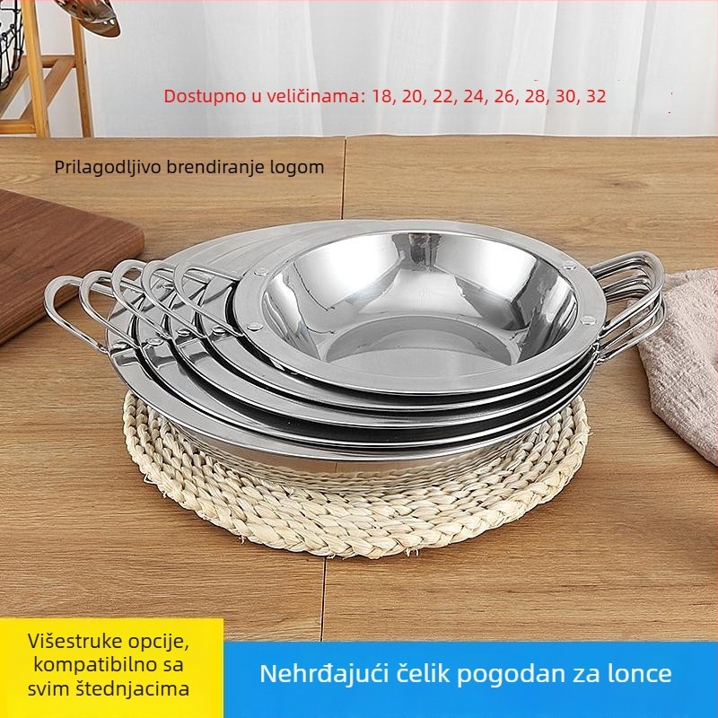 Lonac od nehrđajućeg čelika sa širokim rubom, dodatno debel, dvostruka ručka, profesionalno kuhinjsko posuđe za hotele i restorane, na skladištu
