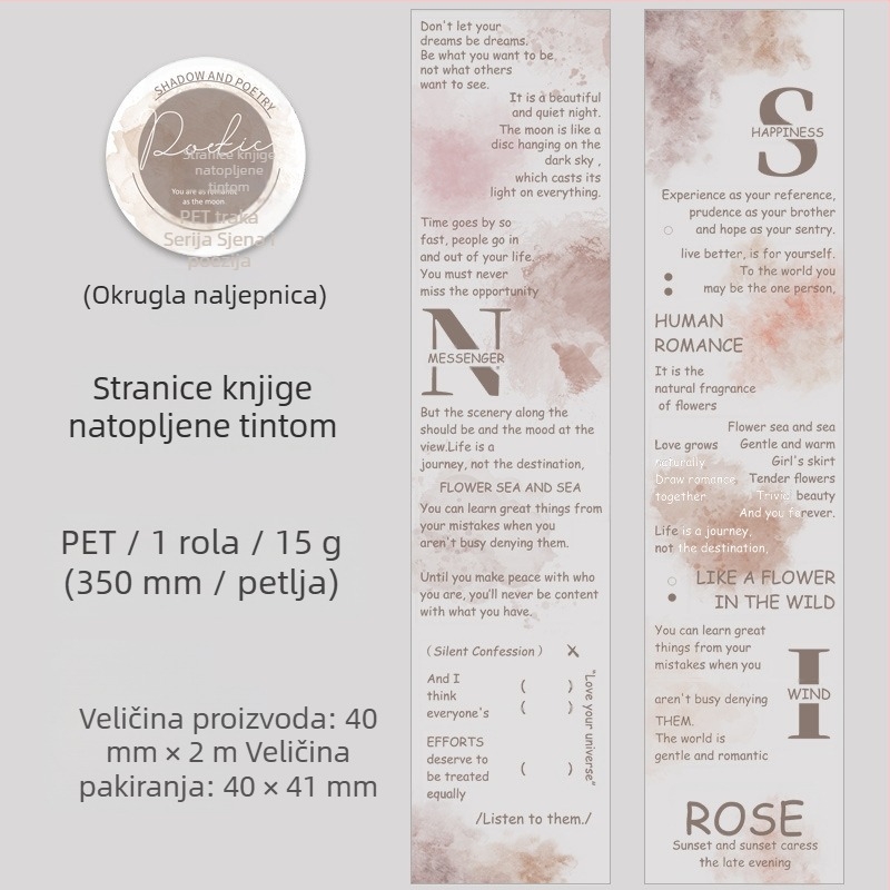 PET traka Ketchup Girl, Serija Sjena i Poezije, 6 prozirnih dizajna s engleskom temom za DIY naljepnice