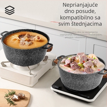 Set posuda za juhu s Maifanovim kamenom, lonac s dvije ručke, veliki kapacitet, dvostruko dno od aluminijske legure, pogodan za kuhanje na ugljen