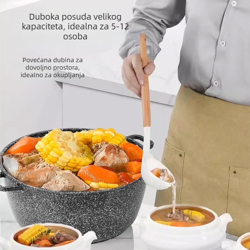 Set posuda za juhu s Maifanovim kamenom, lonac s dvije ručke, veliki kapacitet, dvostruko dno od aluminijske legure, pogodan za kuhanje na ugljen