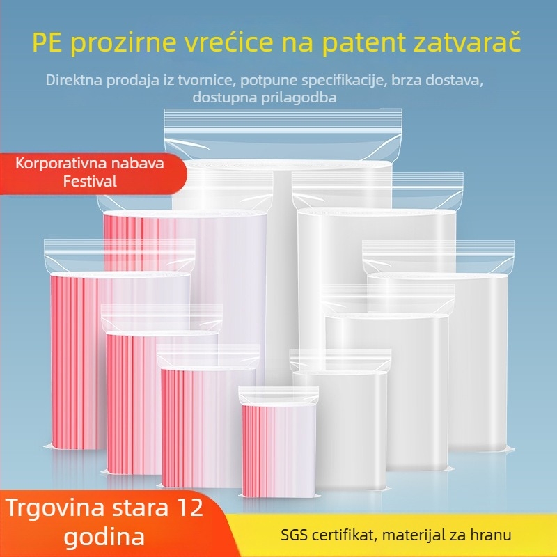 Prozirne PE vrećice sa zatvaračem za hranu, očuvanje svježine, male i velike veličine, debele