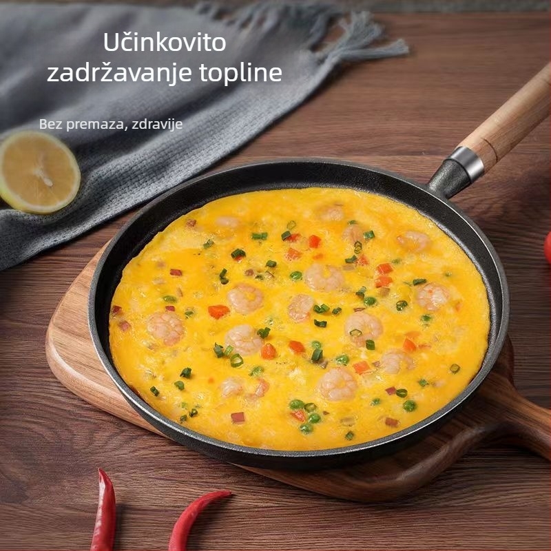 Debeli lijevani tiganj za pizzu i palačinke, bez premaza, ravno dno