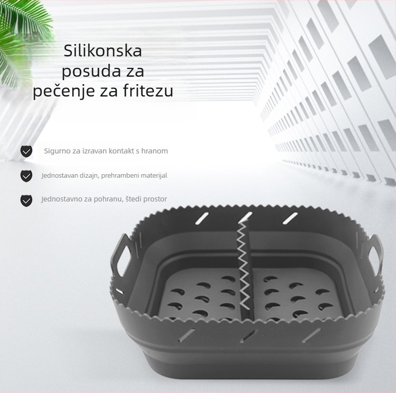 Kvadratna silikon podloga za zrak-fritezu, 8-inčna sklopiva tepsija za pečenje s pregradom