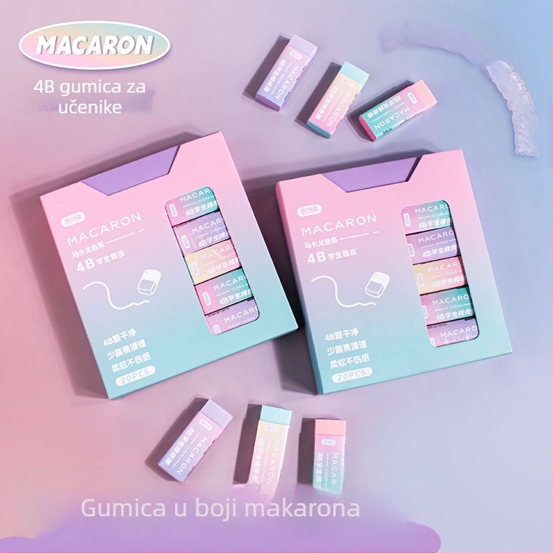 Macaron stil višebojne gumice 4B, za učenike, mekane i bez tragova, paket od 20 komada