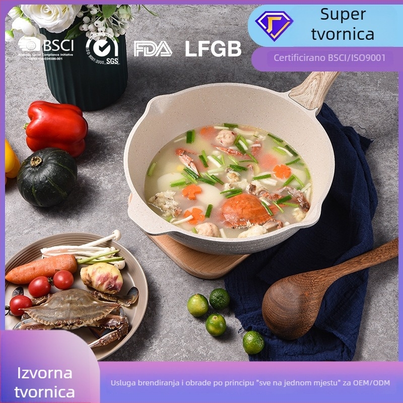 Cindy Coco Neprijanjajuća tava od Maifan kamena – non-stick tava za prženje i dinstanje, kompatibilna s indukcijskim pločama; veličine 24 cm i 28 cm; duboka tava s poklopcem 24 cm; duboka s poklopcem 28 cm; 32 cm wok s poklopcem