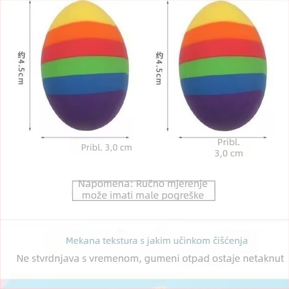 Dvije velike gumice za olovke u obliku Uskrsnjih jaja u velikom kutiju, slatki crtani dizajn, šarene boje, okrugle gumice za olovke