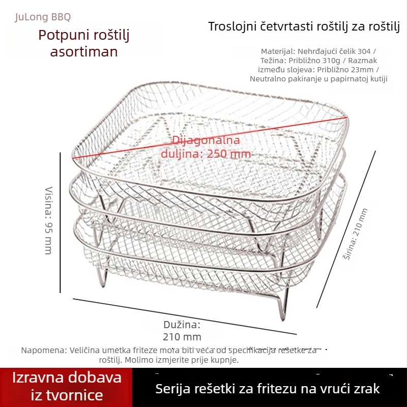 304 nehrđajući čelik, četveronožni kvadratni stalak za fritezu i pećnicu, mreža za odvod ulja
