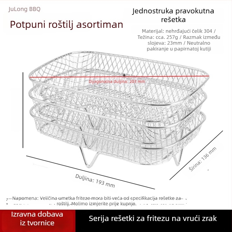 304 nehrđajući čelik, četveronožni kvadratni stalak za fritezu i pećnicu, mreža za odvod ulja