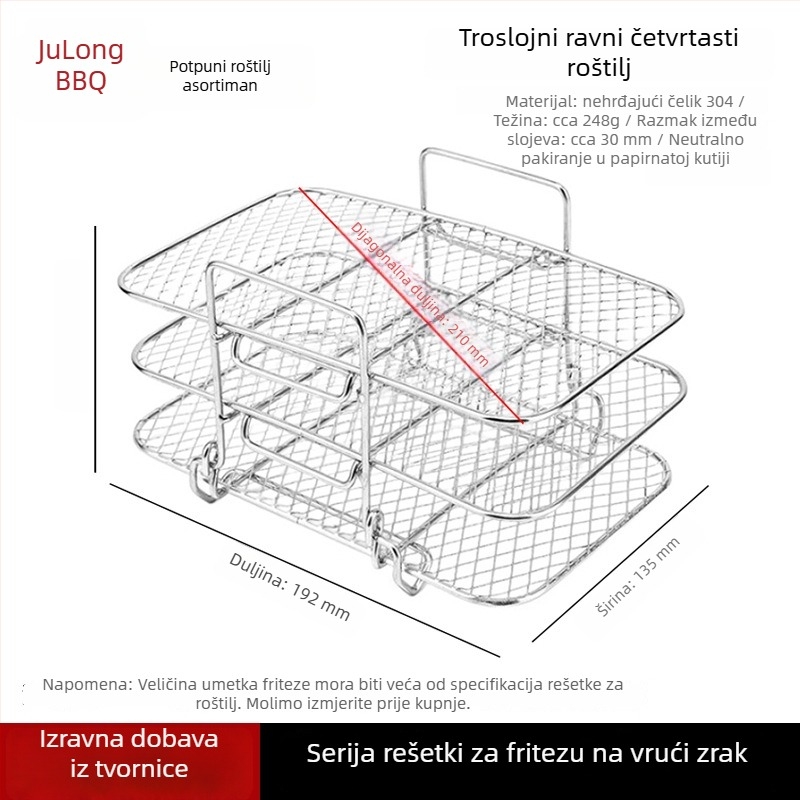 304 nehrđajući čelik, četveronožni kvadratni stalak za fritezu i pećnicu, mreža za odvod ulja