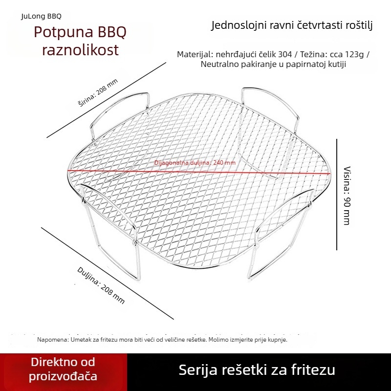 304 nehrđajući čelik, četveronožni kvadratni stalak za fritezu i pećnicu, mreža za odvod ulja