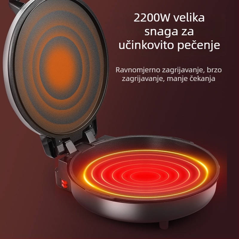 40 cm nehrđajući čelični električni grill za palačinke s dvostrukom kontrolom, produbljeni i prošireni dizajn, automatsko isključivanje, viseće dvostrano grijanje, za kućnu upotrebu