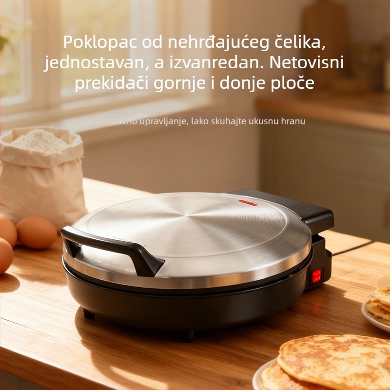 40 cm nehrđajući čelični električni grill za palačinke s dvostrukom kontrolom, produbljeni i prošireni dizajn, automatsko isključivanje, viseće dvostrano grijanje, za kućnu upotrebu