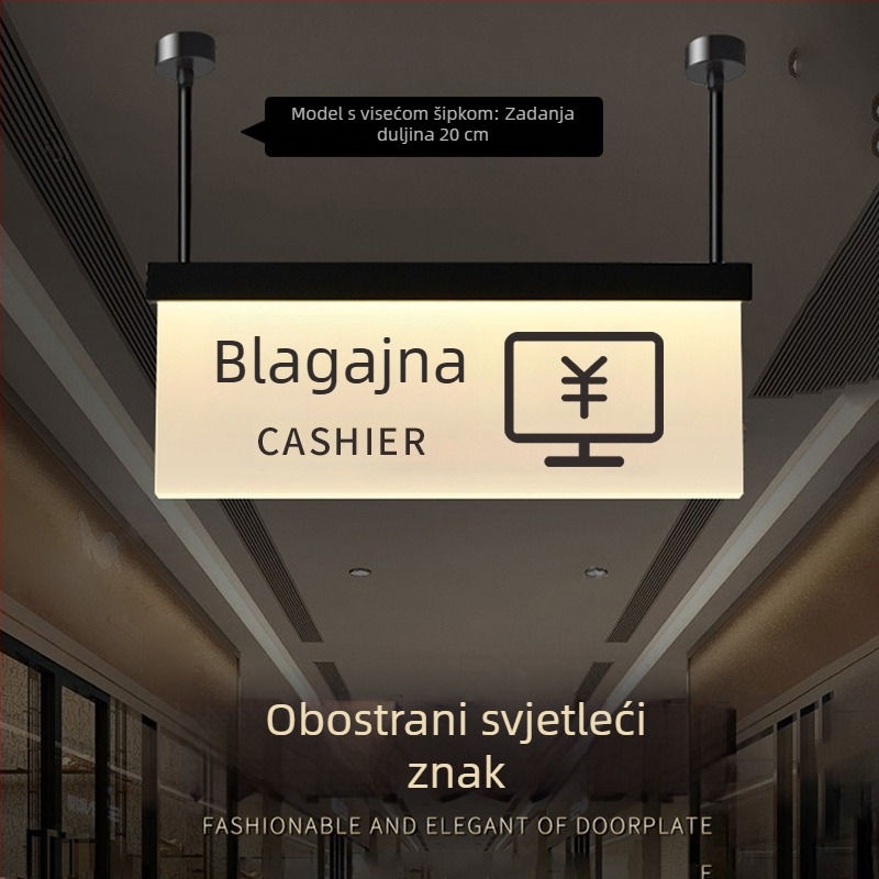 Set svjetlećih natpisa za siguran prolaz u trgovačkom centru: WC, izlaz, vodič lifta, brojevi vrata i prostorija