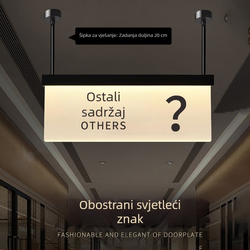 Set svjetlećih natpisa za siguran prolaz u trgovačkom centru: WC, izlaz, vodič lifta, brojevi vrata i prostorija