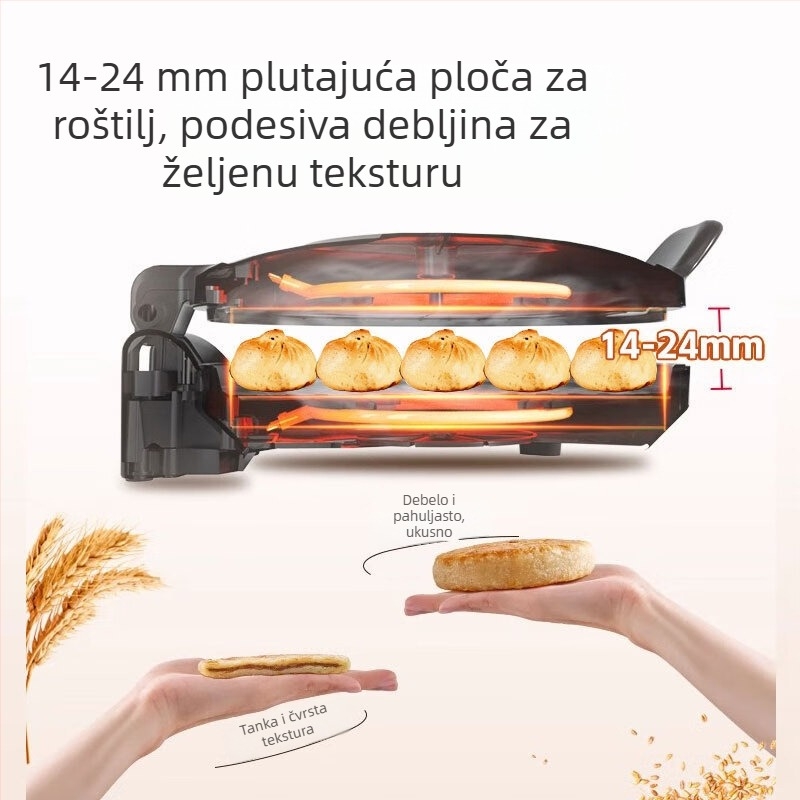 Okrugla električna tava za pečenje, promjer 26–28 cm, dvostruko grijanje, visi dizajn, za 2–3 osobe