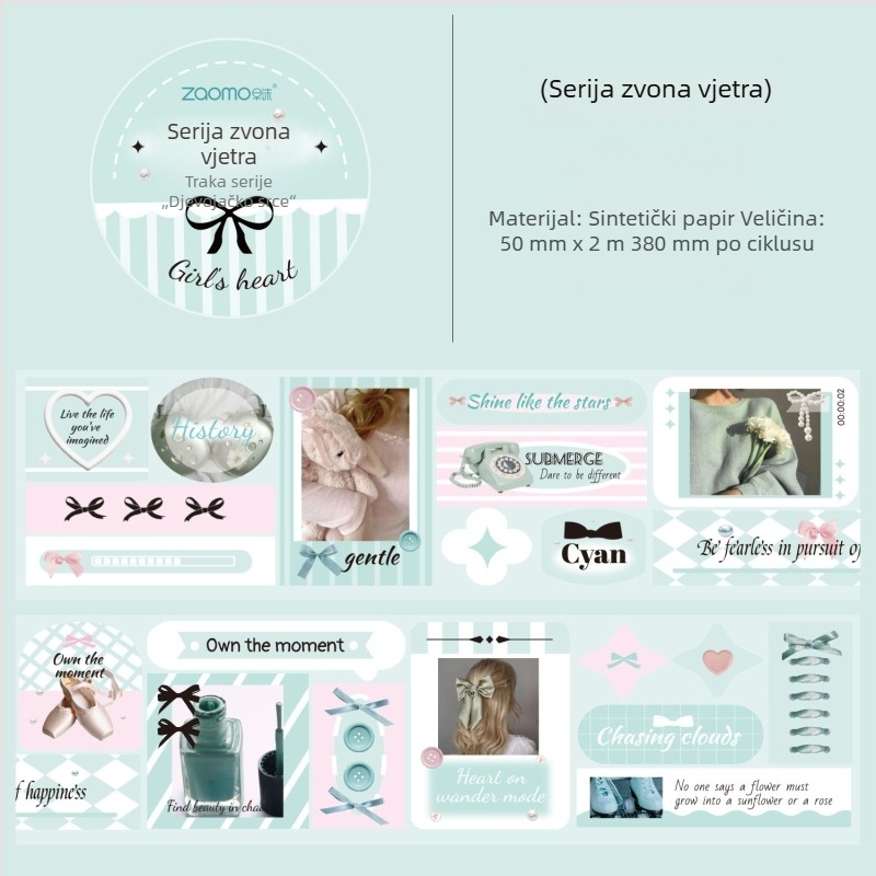 Traka od sintetičkog papira s izrezanim motivima – serija Djevojčicina srčana poruka za ukrašavanje dnevnika (DIY Washi Tape)