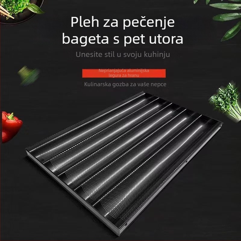 Neprijanjajuća tava za baguette s četiri i pet pretinaca, francuski U-oblik kalup za pečenje kruha