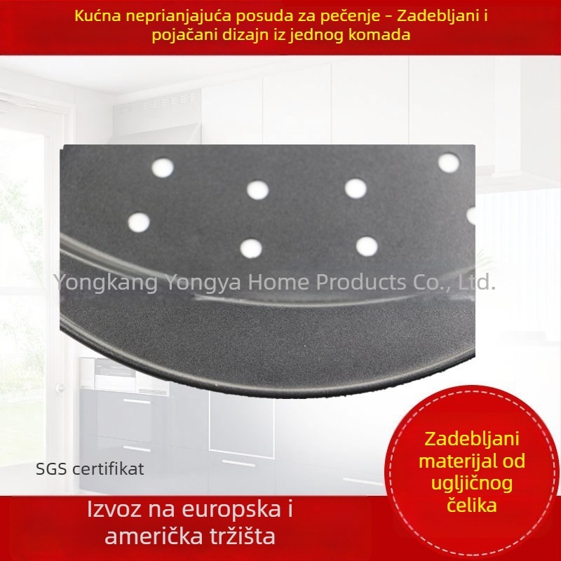 Kružna posuda za pečenje od ugljičnog čelika s nelepivim unutarnjim i vanjskim slojem, za pizzu i kolač, dimenzije 37×33×2 cm, debljina 0,4 mm