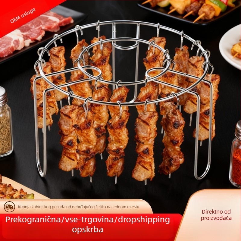 Nehrđajući čelični stalak za air fryer grill, za ražnjiće, dvostruki sloj, višenamjenski kuhinjski roštilj