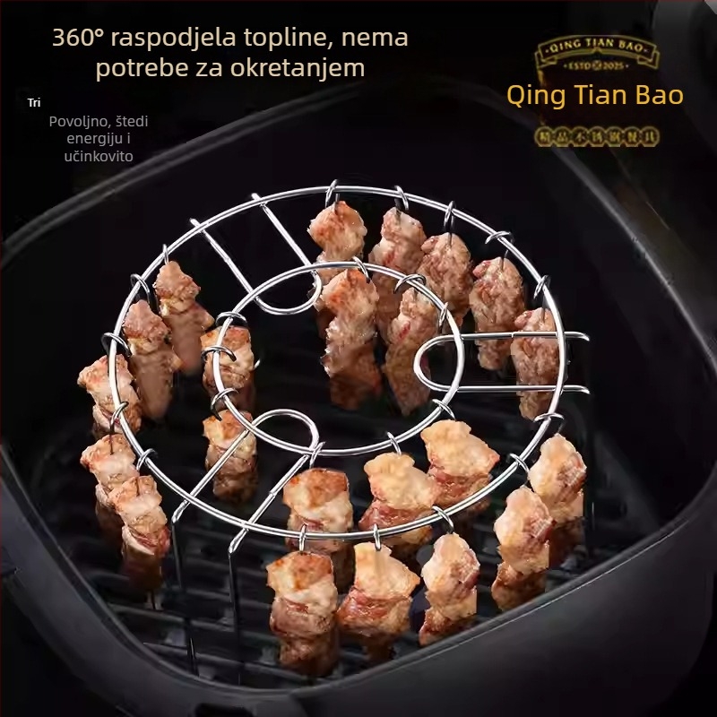 Nehrđajući čelični stalak za air fryer grill, za ražnjiće, dvostruki sloj, višenamjenski kuhinjski roštilj