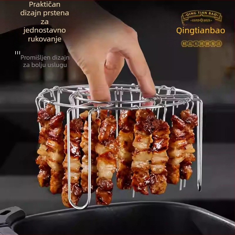 Nehrđajući čelični stalak za air fryer grill, za ražnjiće, dvostruki sloj, višenamjenski kuhinjski roštilj