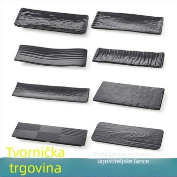 Melamin crni pravokutni tanjur za posluživanje, dugački pladanj