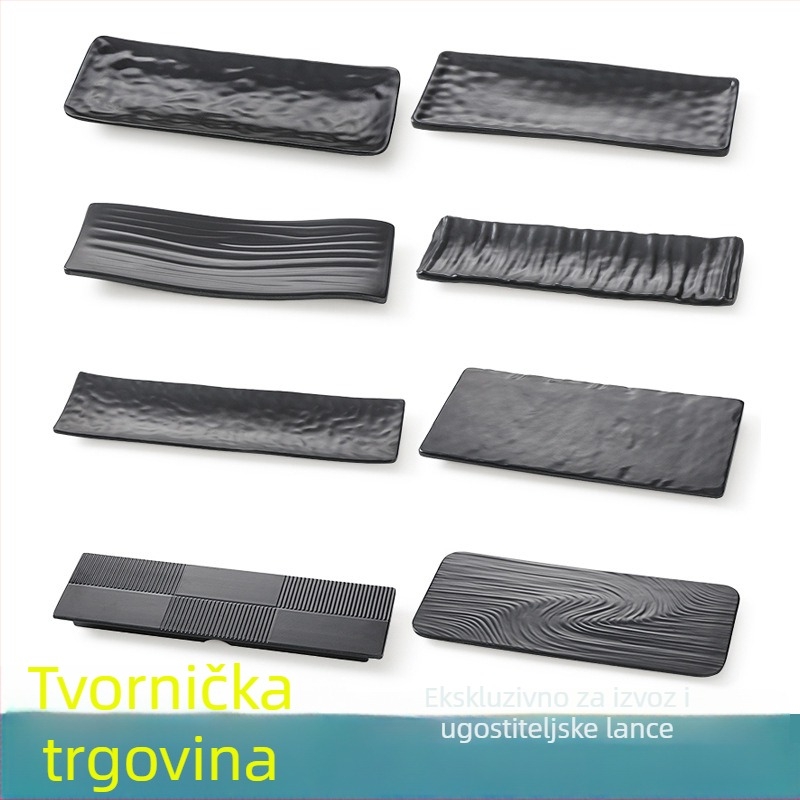 Melamin crni pravokutni tanjur za posluživanje, dugački pladanj