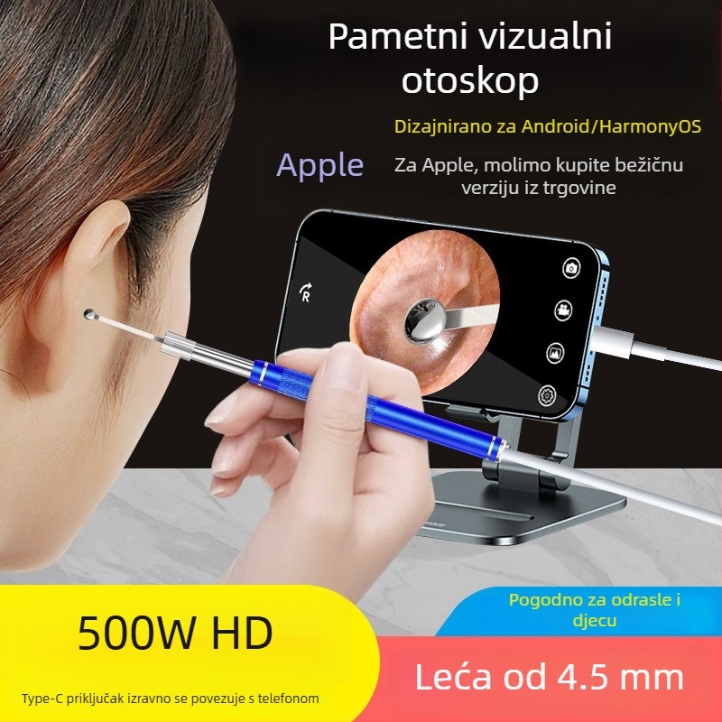 Vizualni alat za čišćenje uha sa svjetlom, HD kvalitetom, pametnim kabelskim vizualnim sustavom